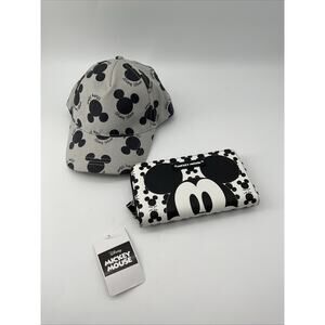 Mickey Mouse Grey Hat W/ Black & White Wallet New W/Tags